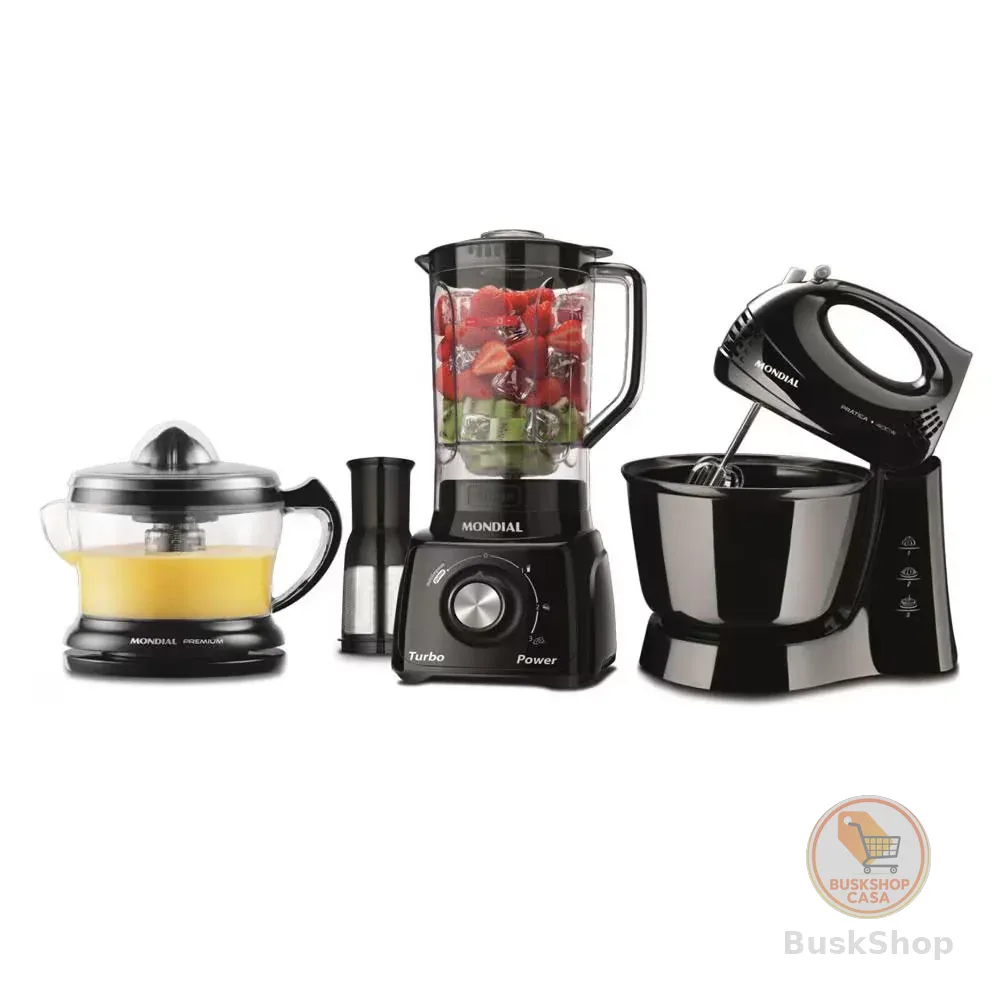 Conjunto Especial KT-105-B Espremedor Premium, Batedeira Prática, Liquidificador Turbo Power Mondial