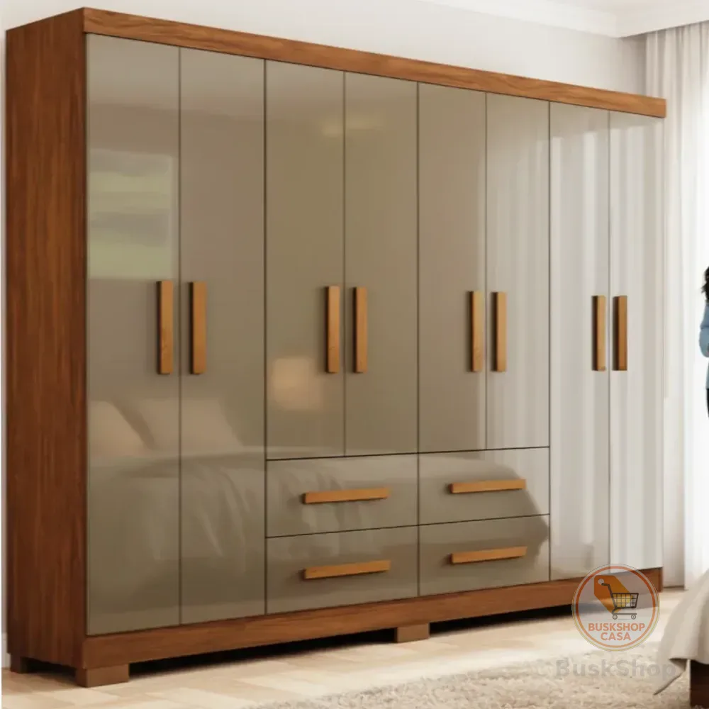 Guarda Roupas Casal Grande 8 Portas 4 Gav. Com Pés Moderno Marrom