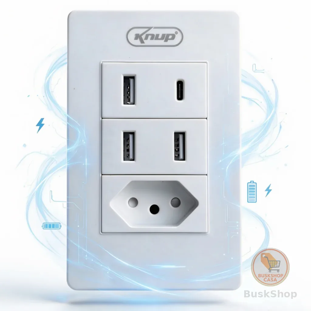 Placa de Tomada 1/2 Tomadas + 1/2/3 Portas USB+TipoC ABS Retardante Chama 250V 10A INMETRO