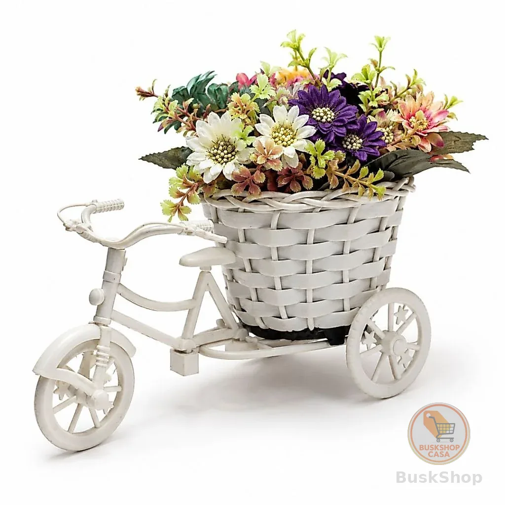 Decoração Bicicleta Decorativa Vasinho com Arranjo de Flores Artificiais Montado