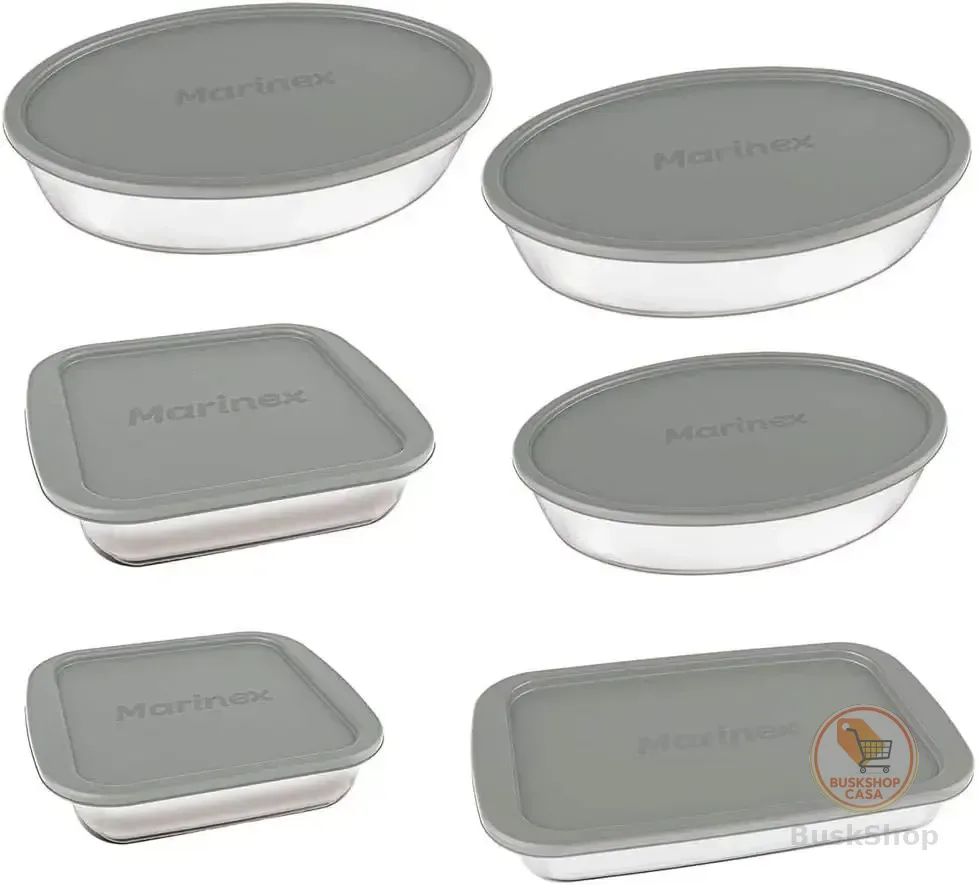 Conjunto Assadeiras 6 Peças de Vidro com Tampa Cinza - Marinex