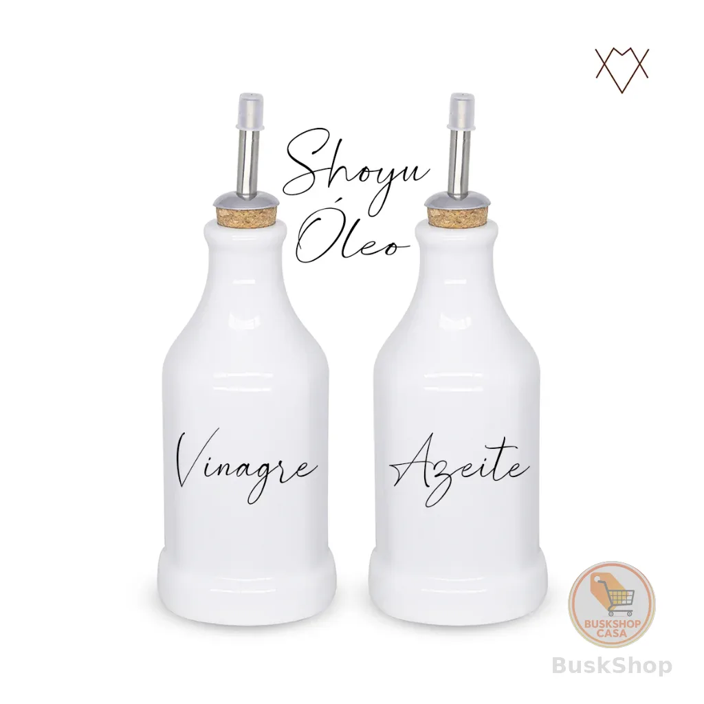 Conjunto 2 Galheteiro Porta Azeite Vinagre Porcelana 270ml Com Adesivos