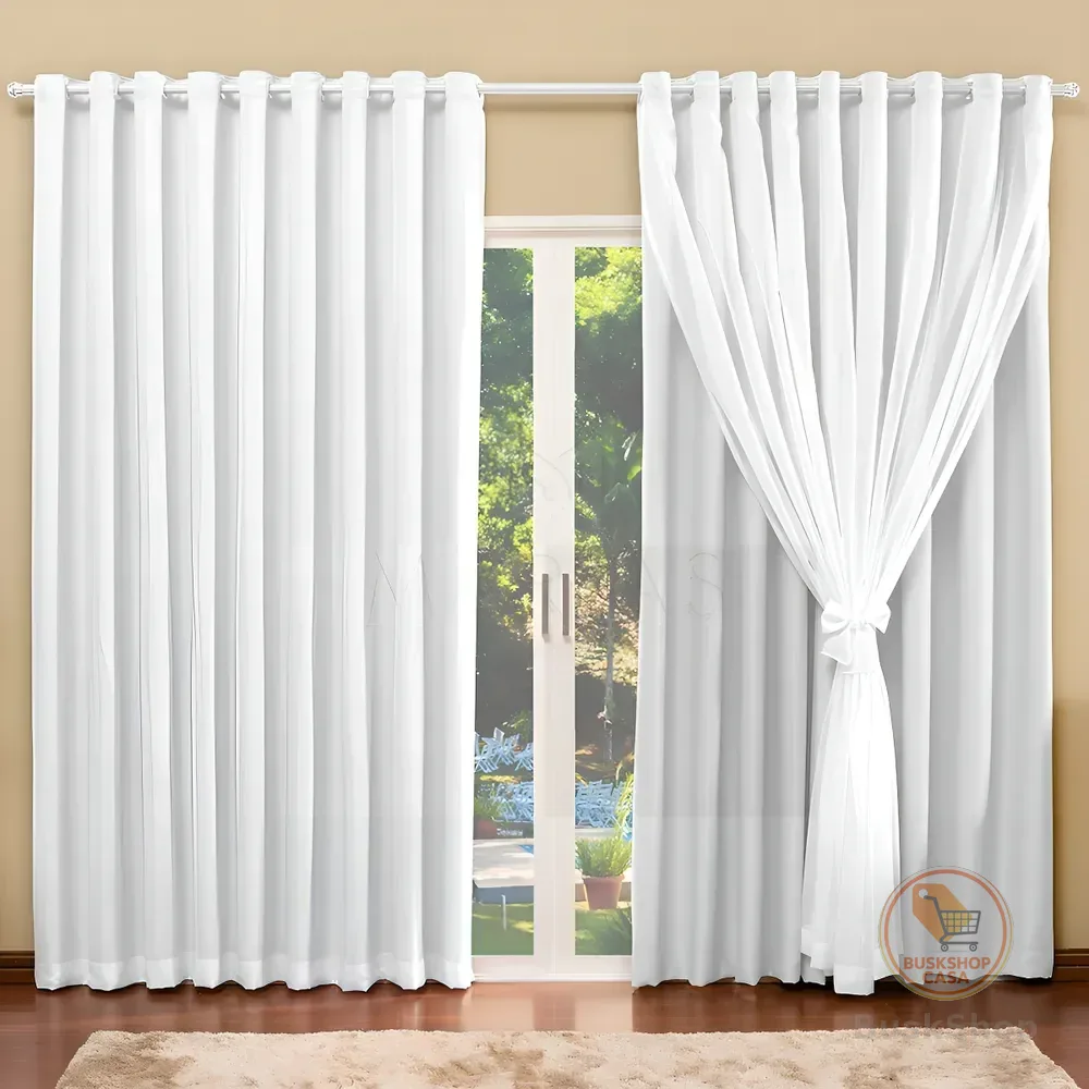 Cortina Blackout com voil para quarto e sala tamanho 4,00 x 2,70 na cor Branco Gelo