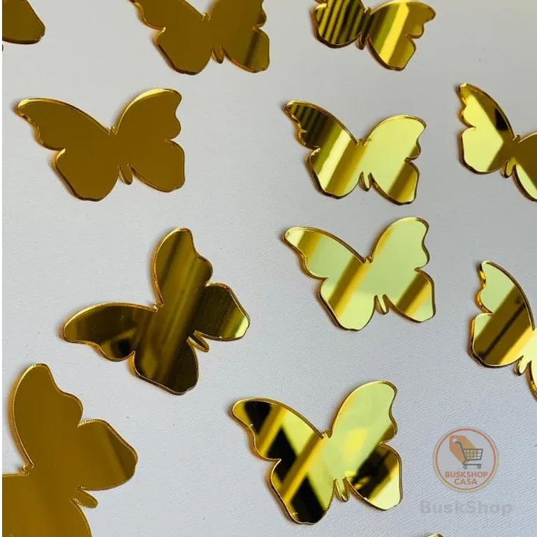 Borboletas Decorativas Acrílico Espelhado 6cm de largura Dourado