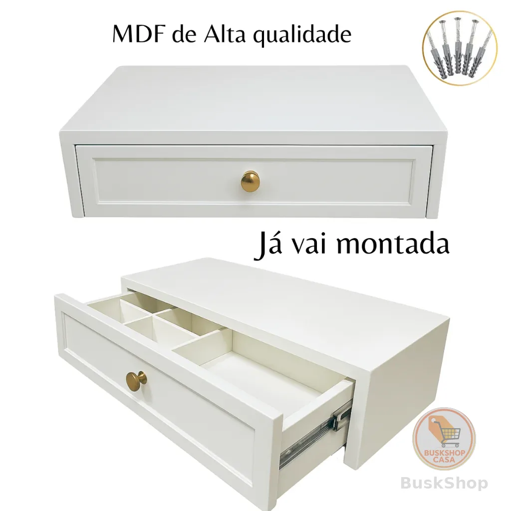 Penteadeira Suspensa Mdf 50,60,70,80,90.100cm Branco Texturizado Com Gaveta