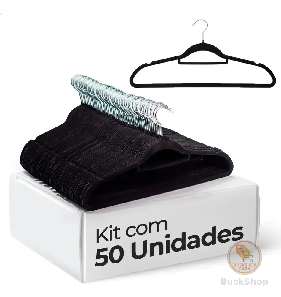 Vittak Kit 50 Cabides Veludo De Roupa Antideslizante Slim Adulto Cor Preto