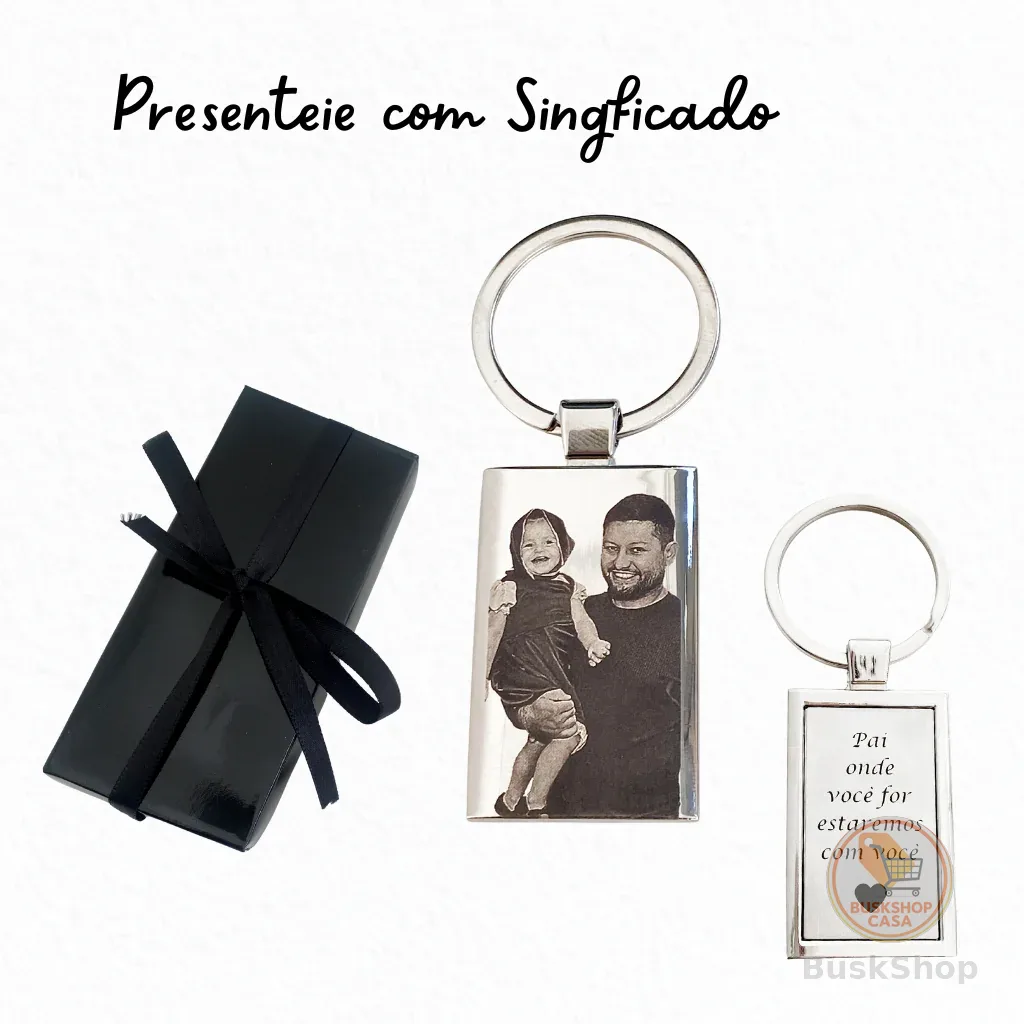 Chaveiro Personalizado a laser com Foto e Frase -  Aço - Presente com sentimento e afeto