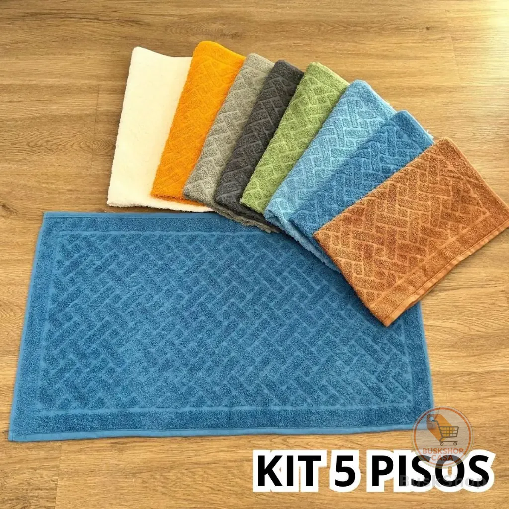 Kit 5 Toalha De Piso Tapete Algodão Atacado Fabrica Felpudo para Banheiro Alta Absorção Hotel Tam 40x75cm