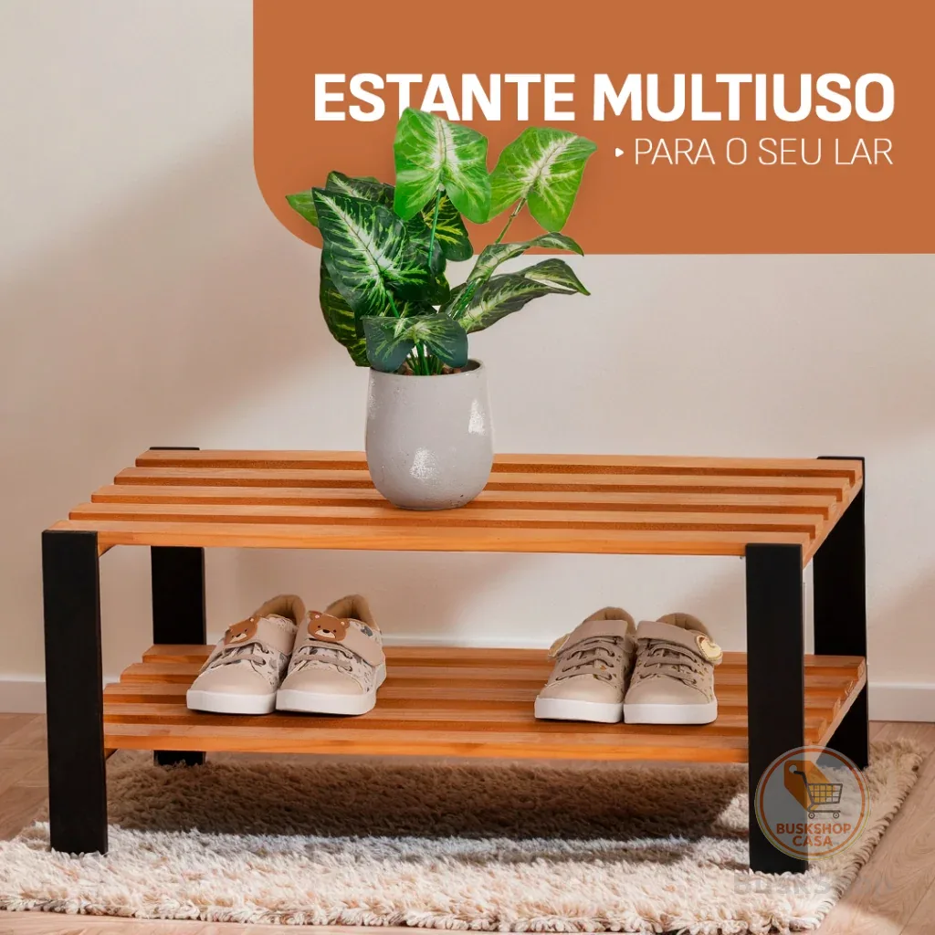 Estante Multiuso Sapateira Modelo Industrial 2 prateleiras Organizador para seu Lar Madeira Maciça