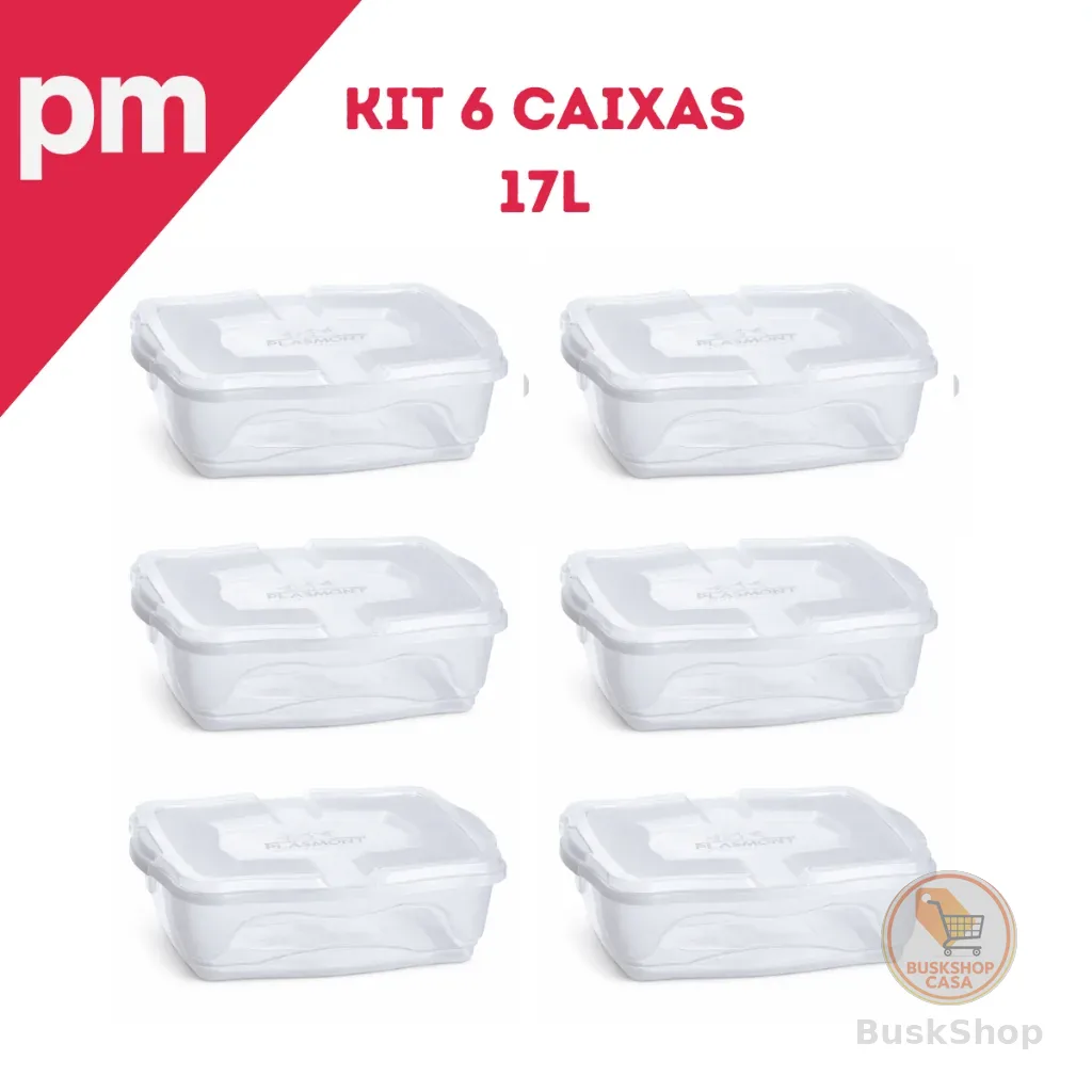 2,3,4 ou 6 Caixas Organizadoras 17 Litros Com Trava Transparente