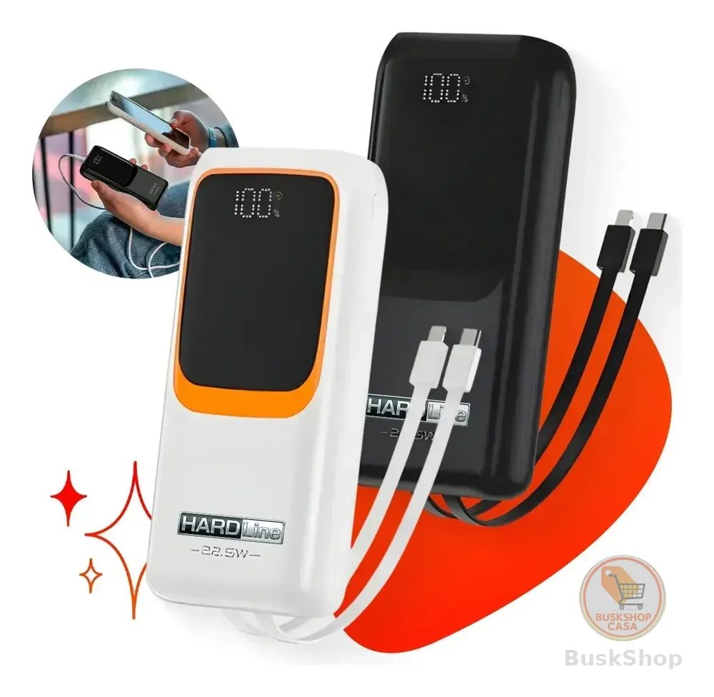 Carregador Portátil Power Bank Turbo 20000mah 22.5w Universal Para iPhone Samsung Motorlola Xiaomi Com Display Digital Preto ou Branco- Hardline
