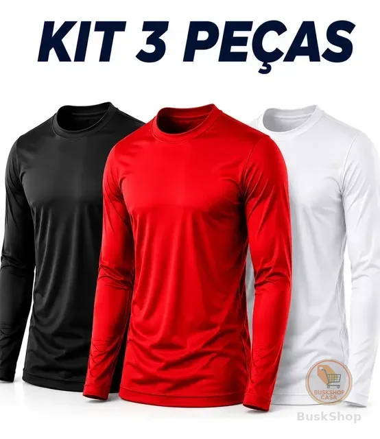 Kit Camisa Masculina Segunda Pele Proteção Solar Uv Dry Fit