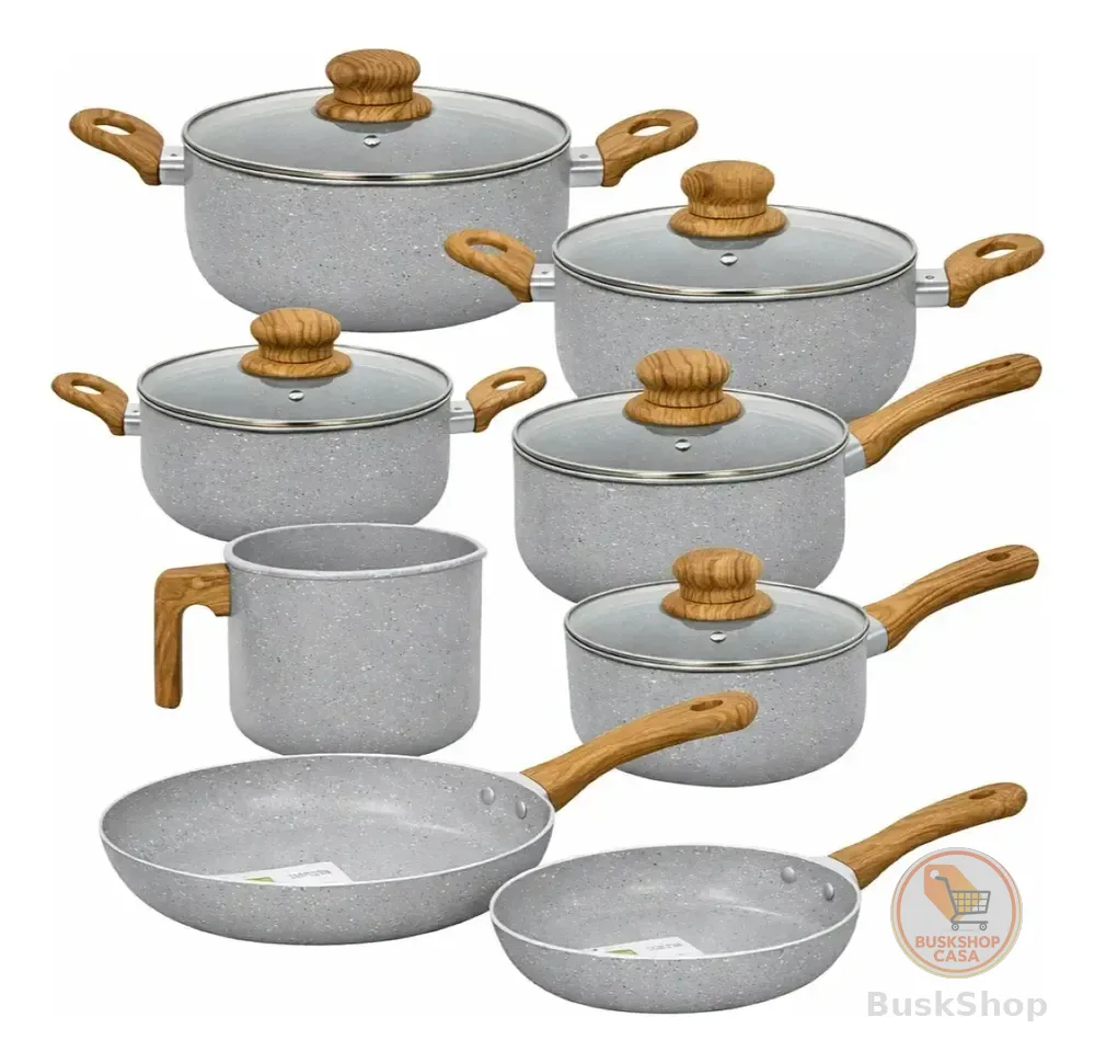 Conjunto Panelas Antiaderentes Ceramica Classic Cozinha 8pçs Sahara Cinza