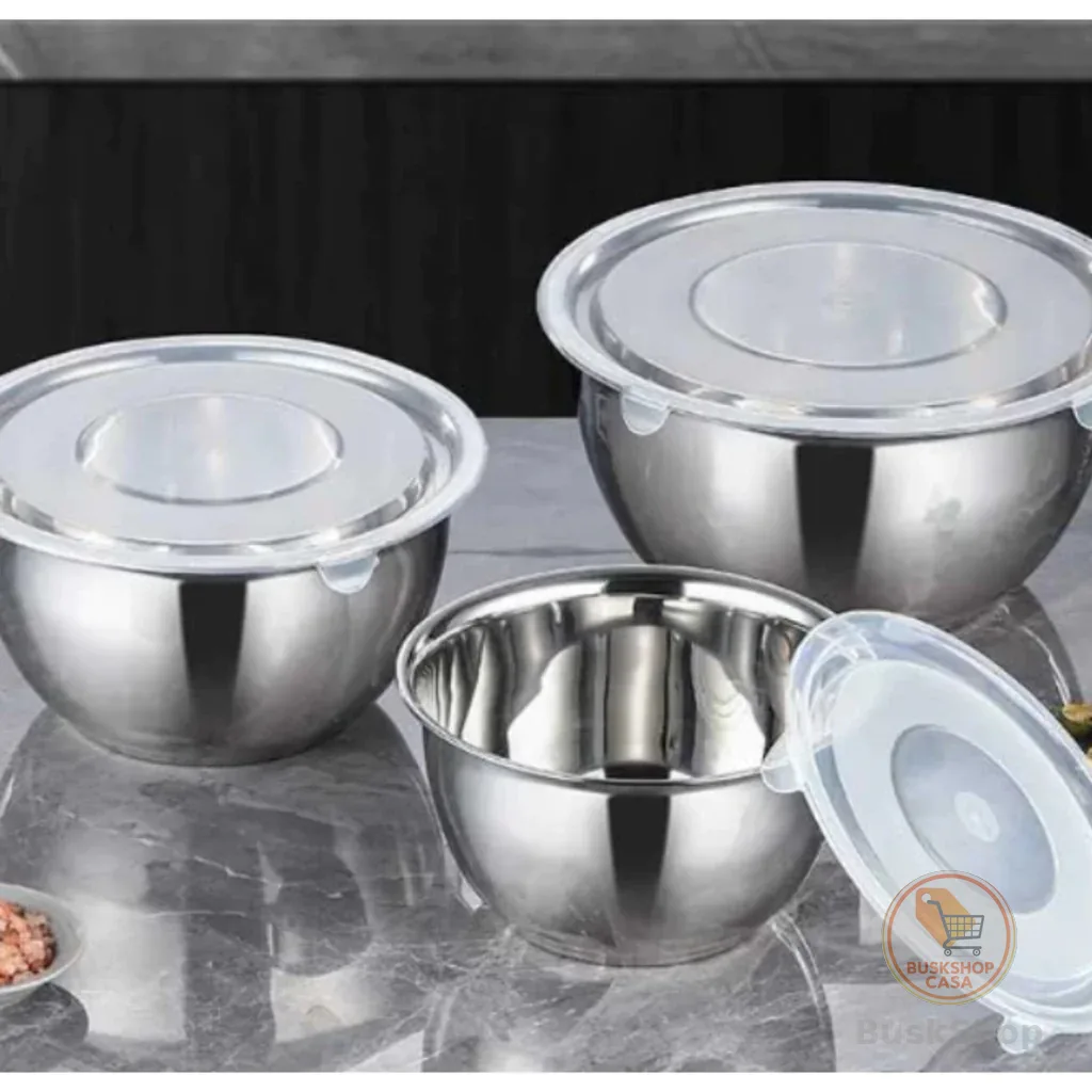 Conjunto 22/26/30CM de Bowls Electrolux Tigelas de Inox com Tampa Plastica - bacia inox bowl inox