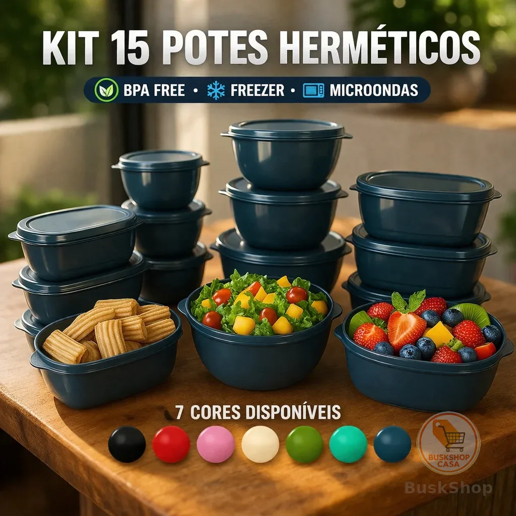 Kit 15 Potes Herméticos Plástico com Tampa – Empilháveis Ultra Resistentes Vasilha,Panela, Hermético