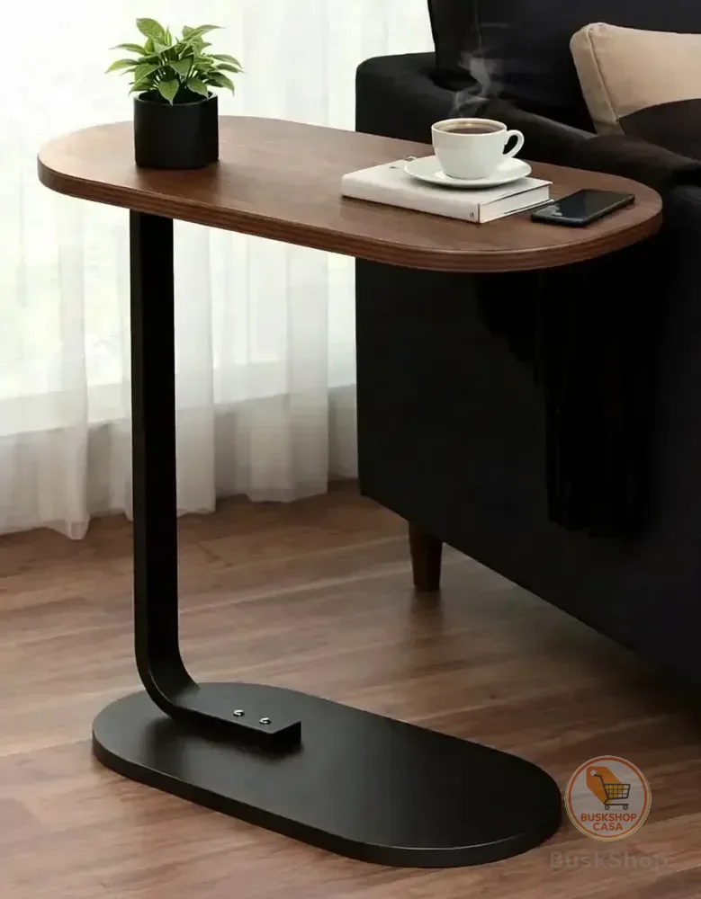 Mesa Lateral Sofá Cama Portátil Madeira Aço Apoio Canto Decorativa Sala Quarto Minimalista Moderna Multiuso Cor Marrom Revolux