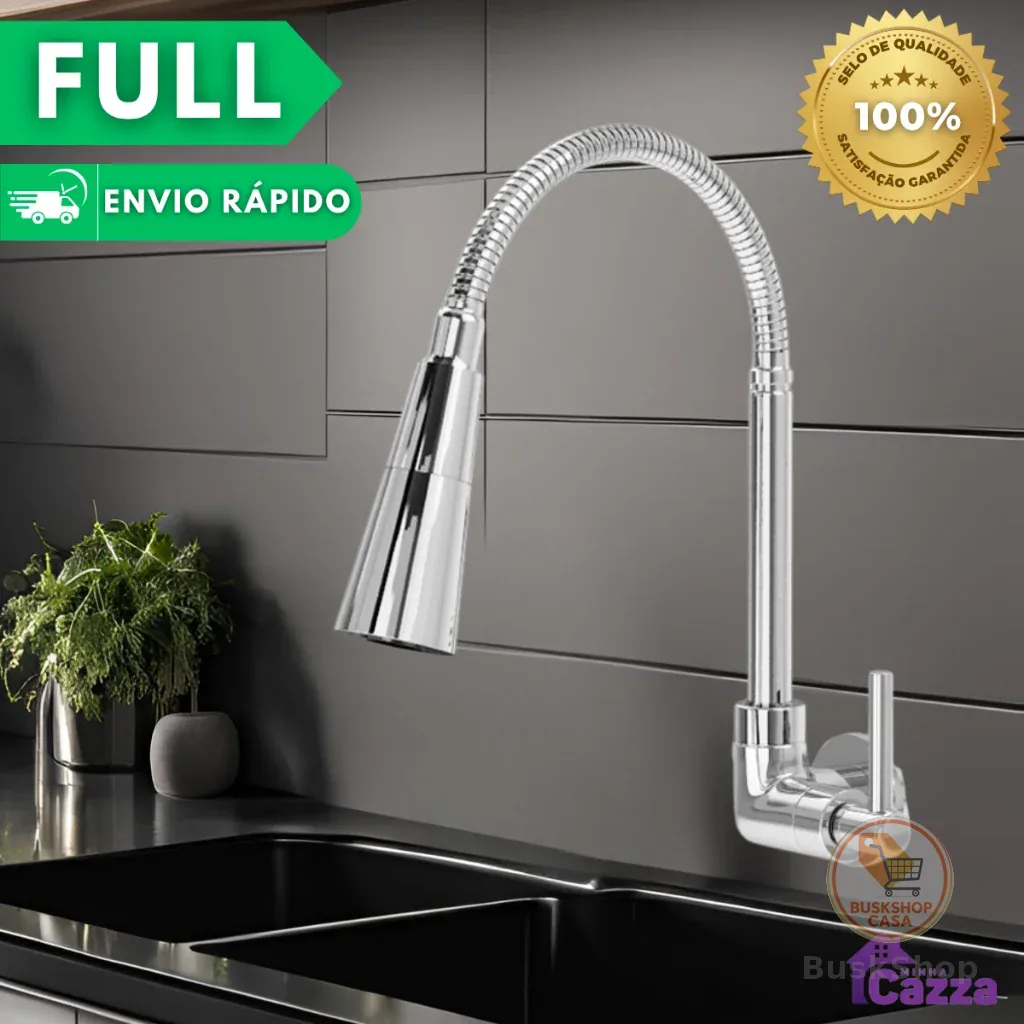 Torneira Pia Cozinha Gourmet Inox Chuveirinho Cozinha Parede Flexível 2 Jatos INOX