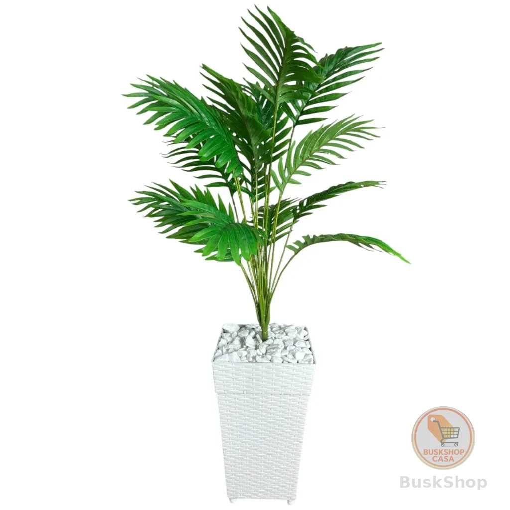 Planta Artificial Palmeira Enfeite E Decoração Casa Sala Escritório Com Vaso Rattan