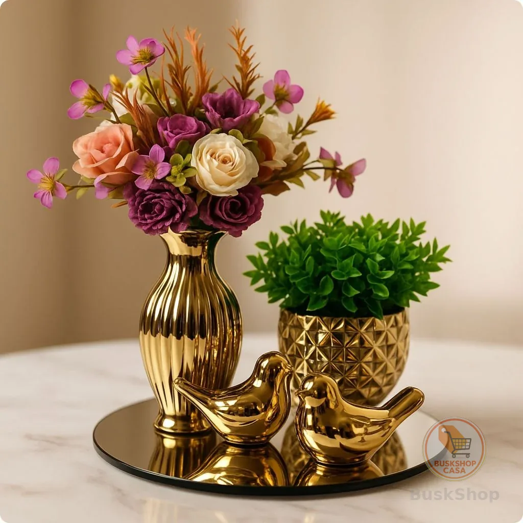 Kit Decorativo Luxo 5 Peças para Sala, Aparador, Mesa Posta