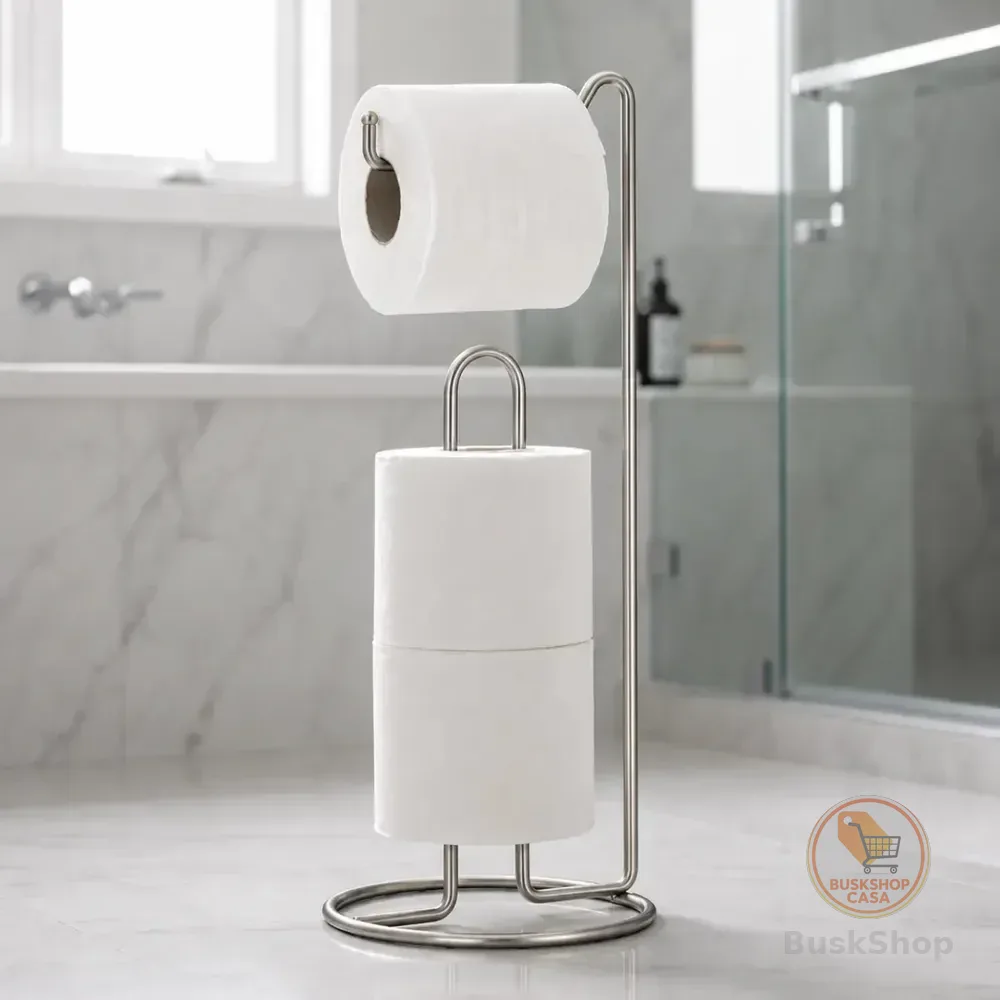 Suporte Chão Porta Papel Higiênico para Banheiro Sem Furo Resistente Preto 3 Rolos Sólar