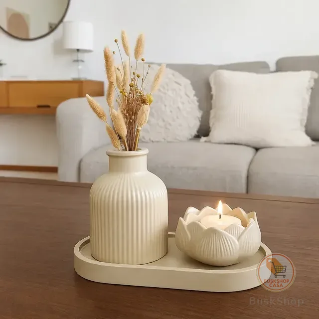 Dupla De Vaso Decorativo Com Bandeja Enfeite De Casa Sala