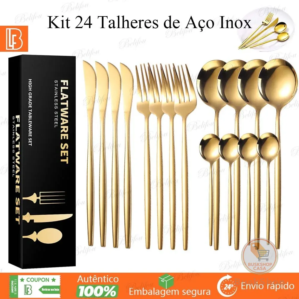 Kit 24 Talheres de Aço Inox Garfo Colher Faca Colher De Mesa para Uso em Casa, Restaurantes conjunto de talheres