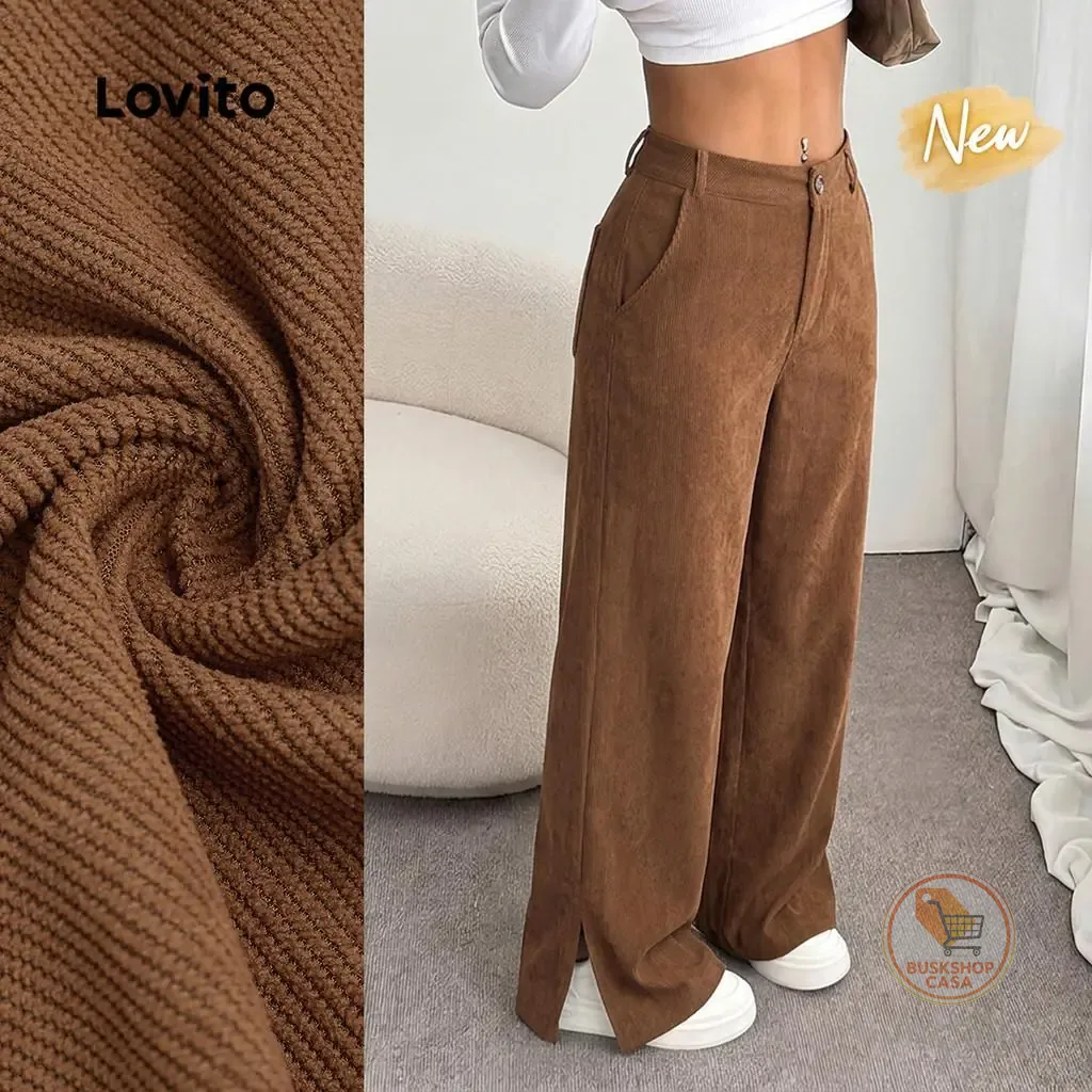 (New Arrival) Lovito Calça Casual com Bolsos com Zíper Marrom Outono/inverno para Mulheres LK7LD200