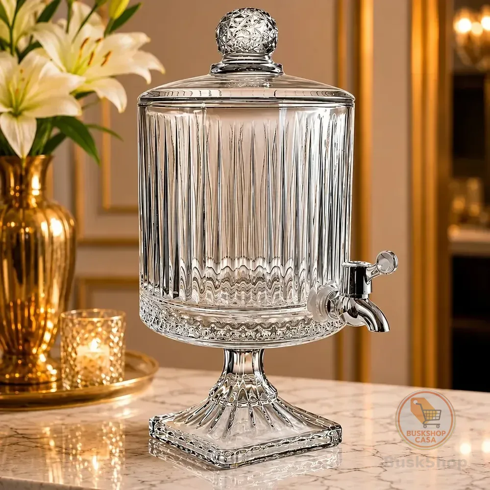 Suqueira Cristal 4,5L Casa Hera Maria Vidro com Torneira e Tampa