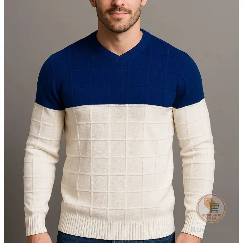 Suéter Masculino Bicolor Blusa de Frio Trico Canelada Confortável Moda Outono/Inverno