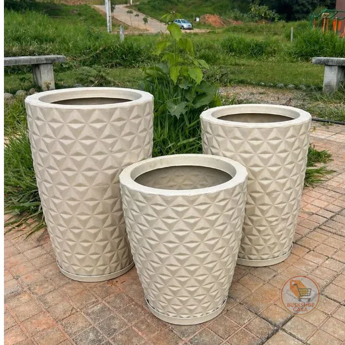 Kit 3 Vasos Para Plantas Polietileno Diamante Coluna Luxo Jardim Varanda  P/M/G