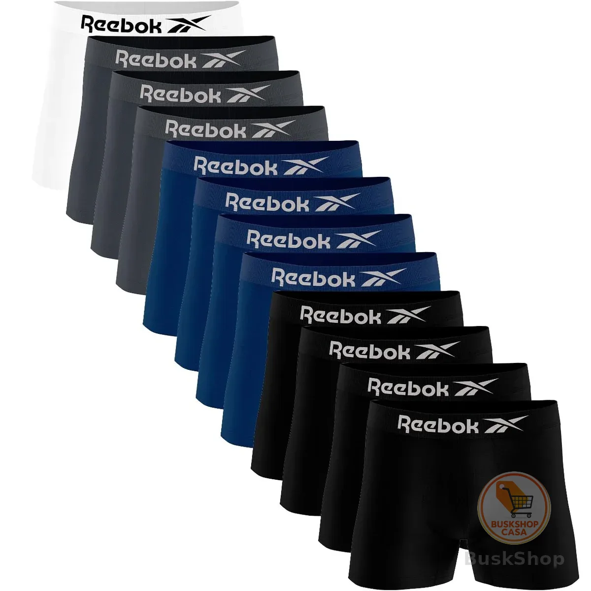 Kit 12 Cuecas Boxer Reebok Masculinas Microfibra Adulto Box Sem Costura