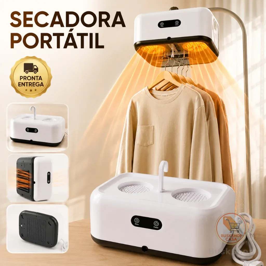Secador Portátil de Roupas Elétrico com Varal Dobrável e Forro Protetor