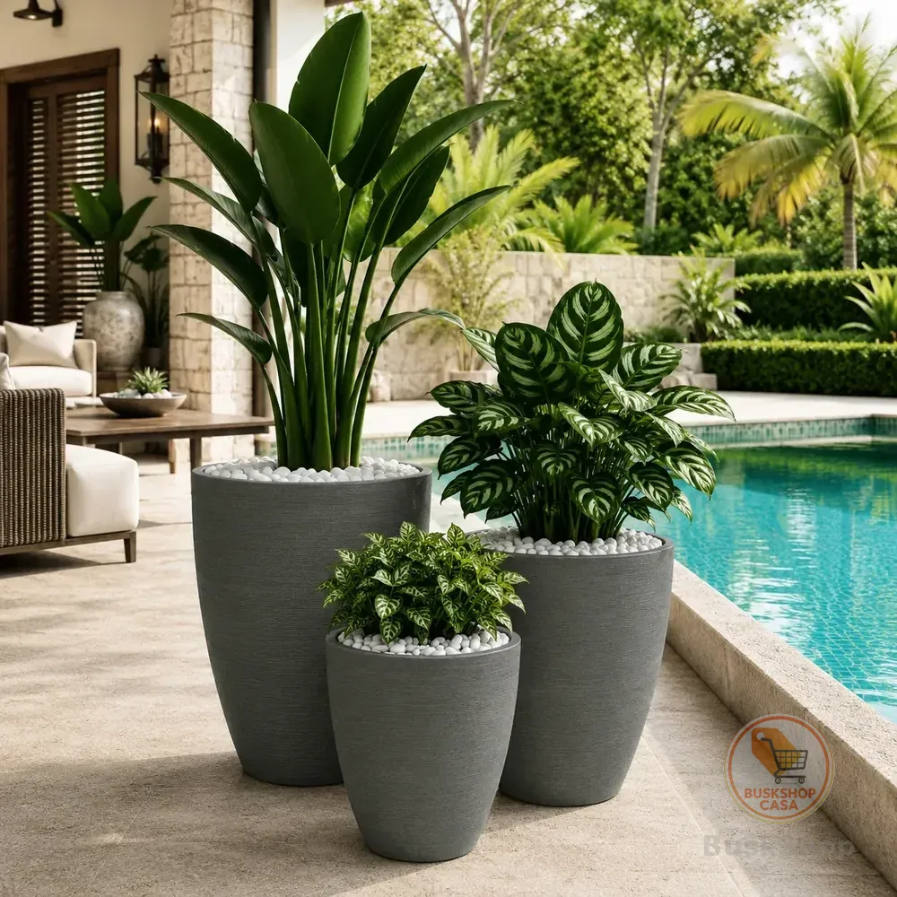 Kit 3 Vasos Plantas Flores Decorativo Grande Alto Escovado