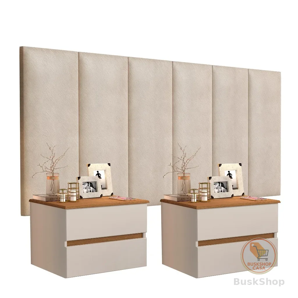 Conjunto 2 Mesas de Cabeceira Suspensas Tóquio  + Cabeceira Para Cama Box Casal Queen