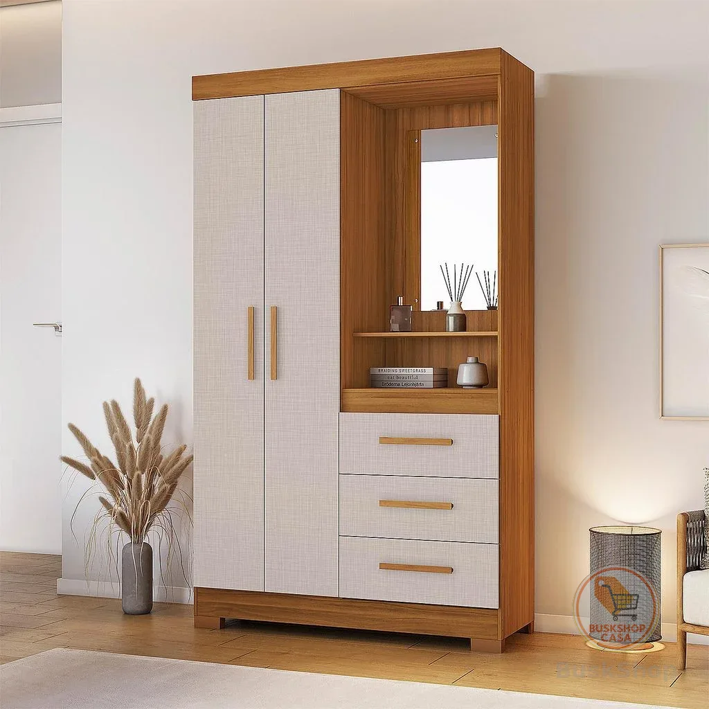 Guarda-Roupa Solteiro para Quarto 5170 com 2 Portas 3 Gavetas Compacto Freijó / Off White - Notável