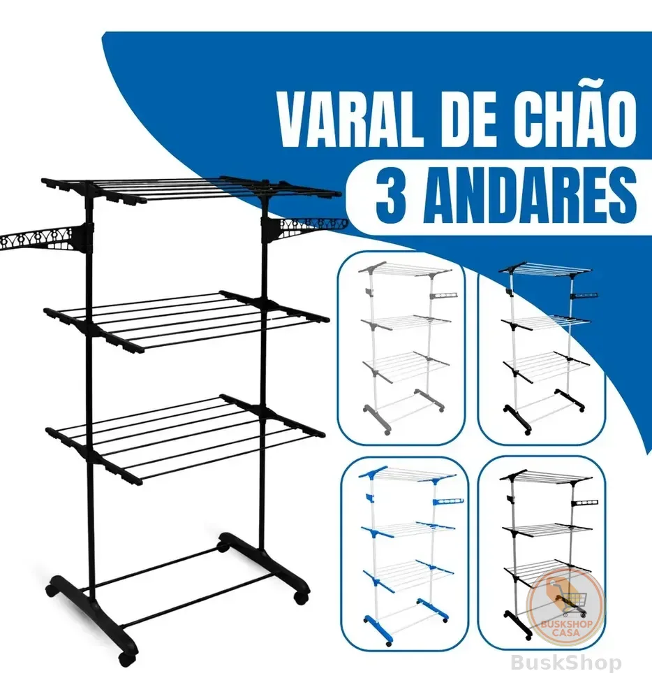 Varal De Chão Grande De Roupas 3 Andares