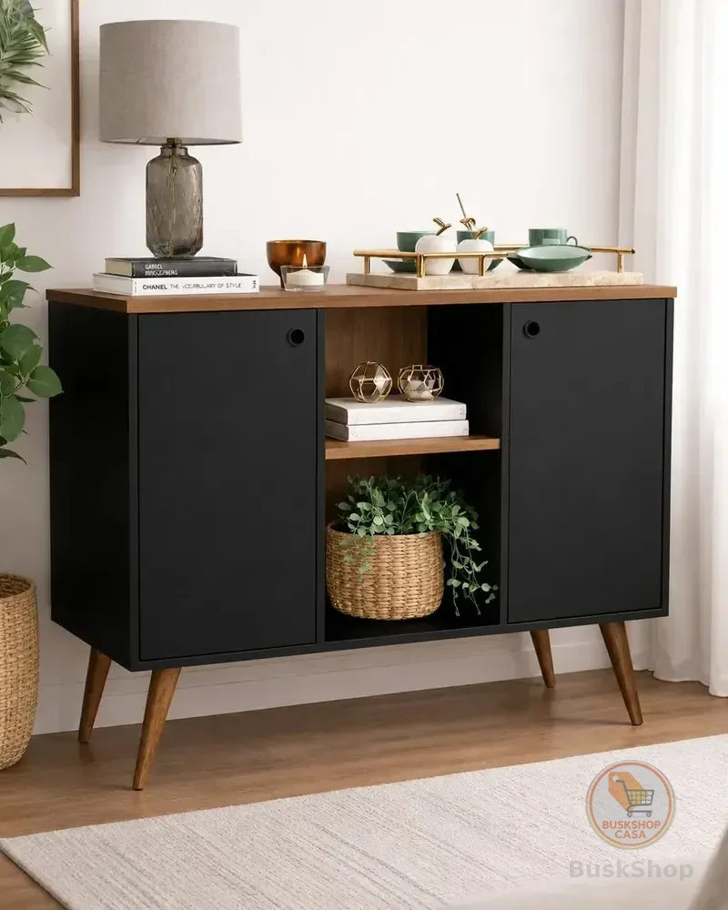 Buffet 2 Portas Aparador Cantinho Café Balcão Sala Retro Preto
