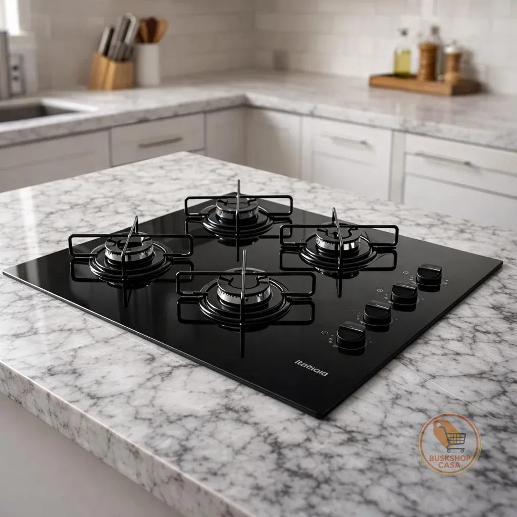 Cooktop Itatiaia 4 Bocas Essencial a Gás Bivolt Mesa de Vidro Preto Acendimento Automático Movelove