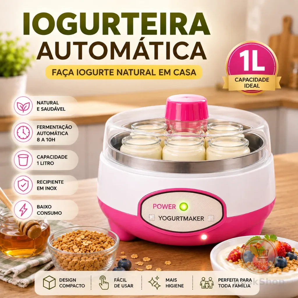 Máquina Fazer Iogurte Natural Grego Iogurteira Elétrica 1l