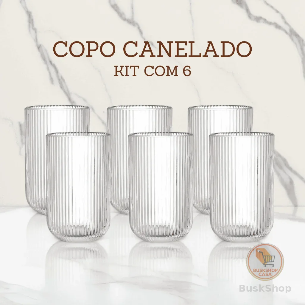 Jogo De Copos 6 Peças De Vidro Cameratta Canelado 420ml Suco Agua