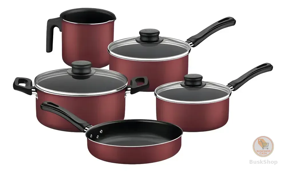 Jogo De Panela Tramontina Antiaderente 5 Peças Caribe Vermelho
