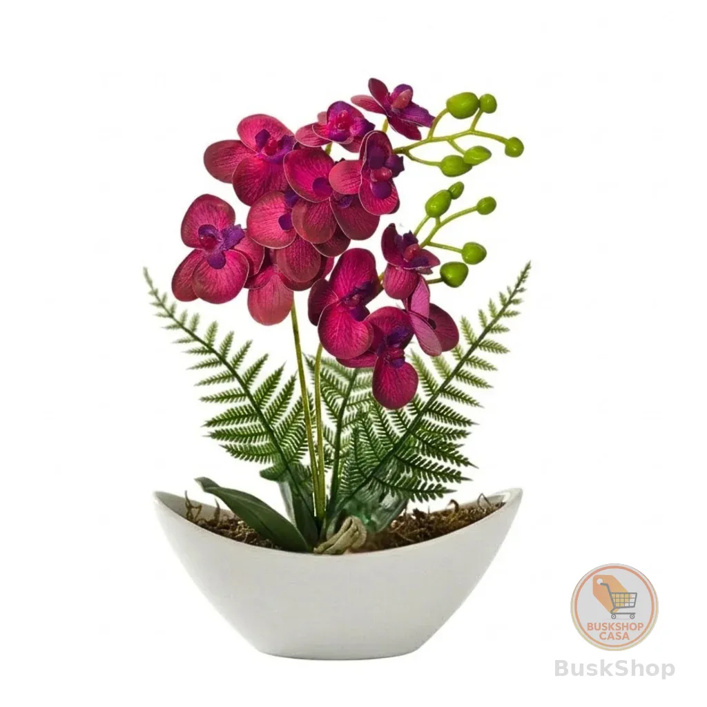 Planta Artificial Arranjo de Orquídea Com Vaso Barca Luxuoso