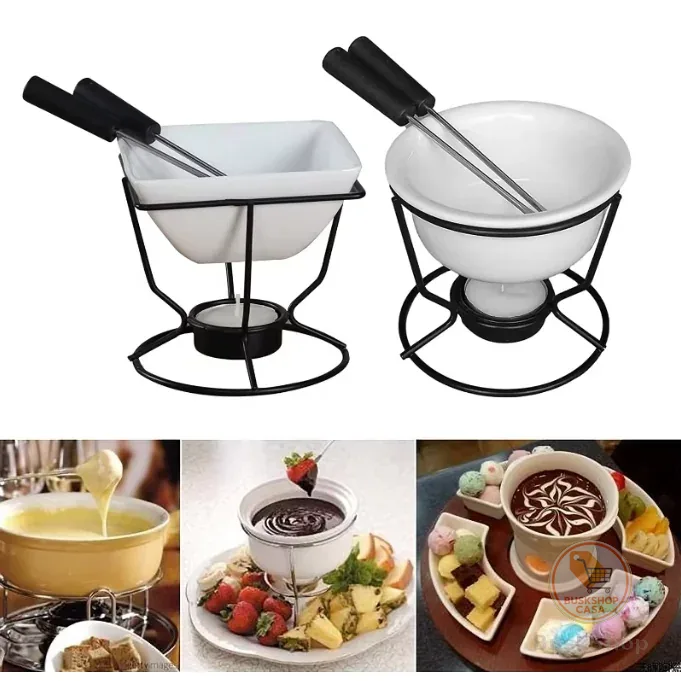 Diy conjunto de fondue de chocolate cerâmica manteiga aquecedores com prateleira