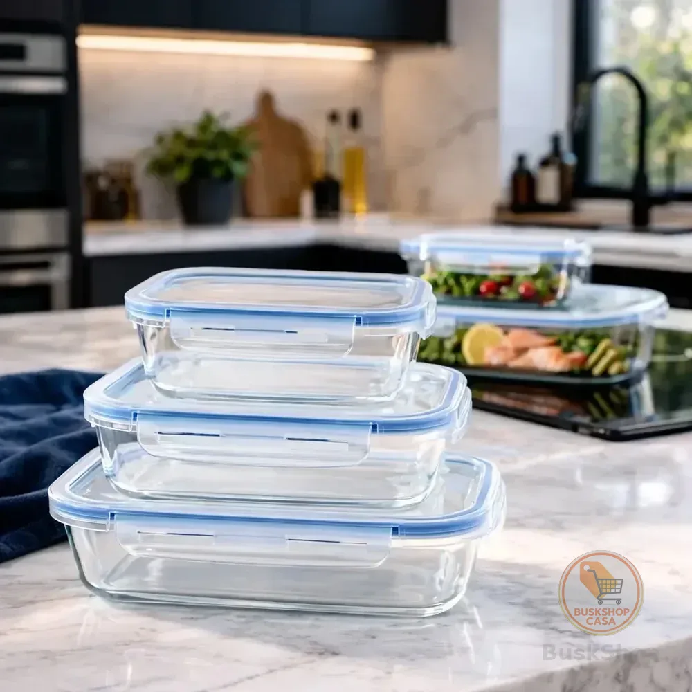 Conjunto 3 Potes Vidro Hermético 370ml 640ml 1040ml Marmita Borossilicato Tampa Trava Microondas Freezer Geladeira Alimentos Cozinha Kit Organizador Comida Lhp