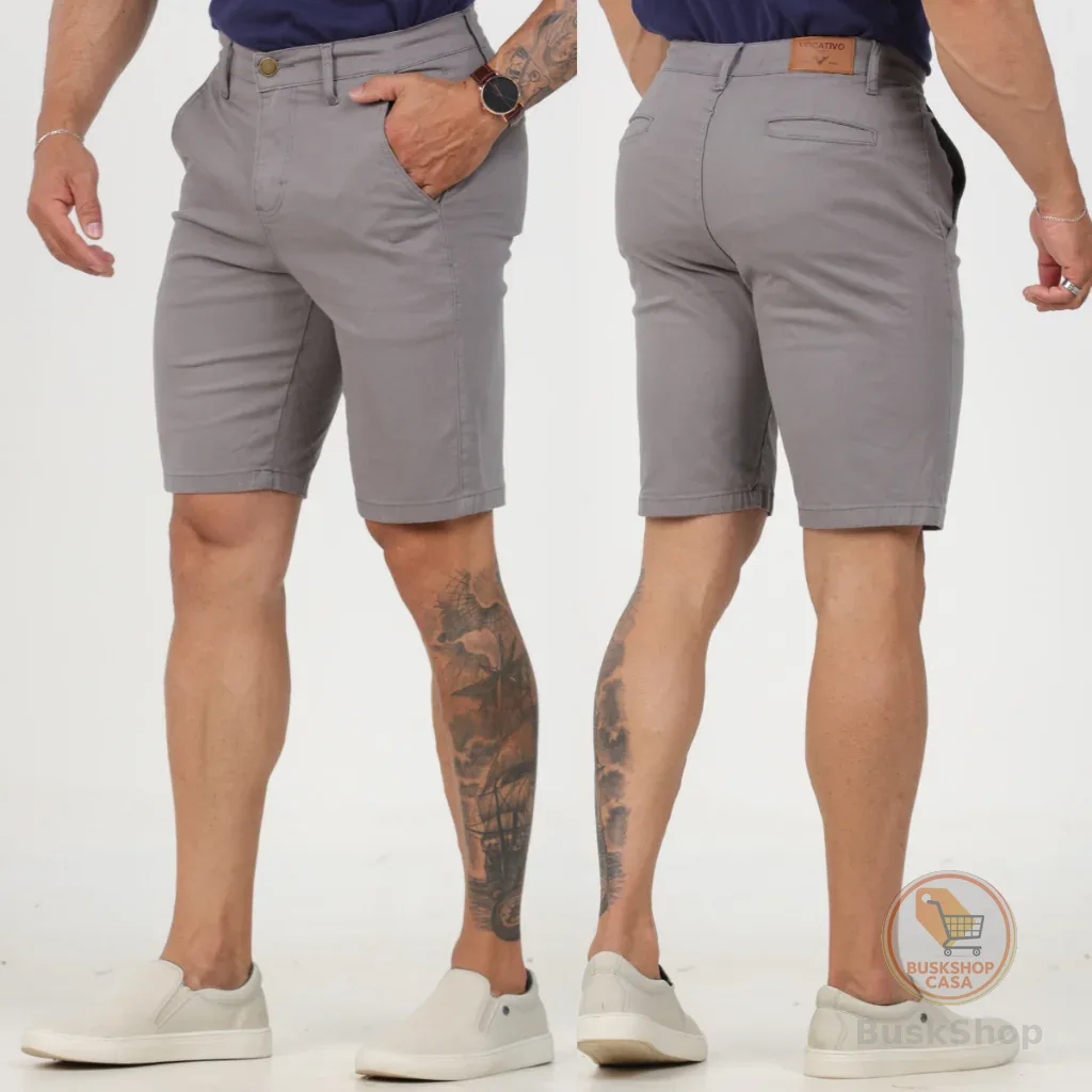 Bermuda Masculina Alfaiataria Sarja Sport Fino, BOLSO EMBUTIDO,  Com Lycra Tecido Premium