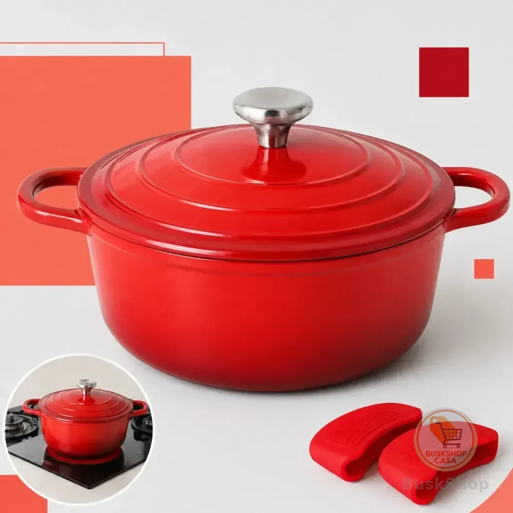 Caçarola Panela Cerâmica Indução 24cm Ferro Fundido 4,7l Vermelho