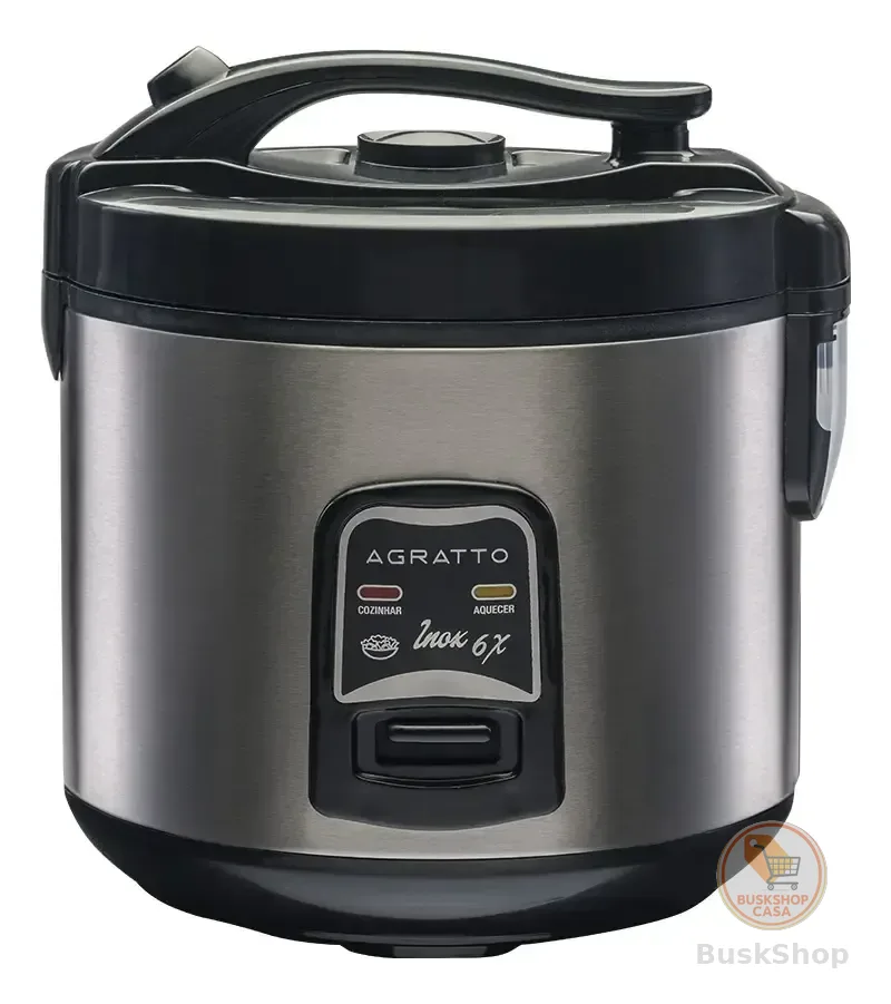 Panela Elétrica de Arroz Agratto PAI6X 400W Inox com Tampa de Vidro Antiaderente Função Aquecer para Arroz e Legumes Compacta
