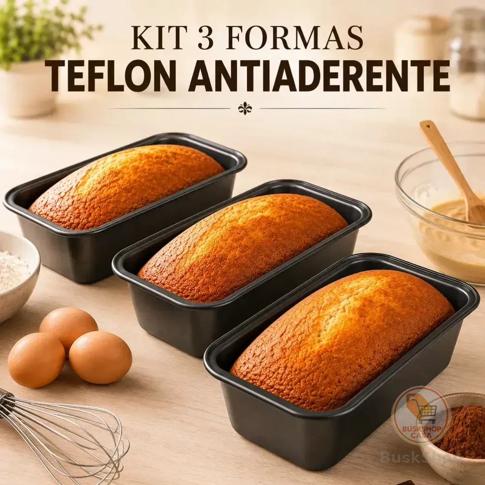 Kit Com 3 Formas De Pao Antiaderente Assadeira Bolo Ingles Teflon Marca Pítia