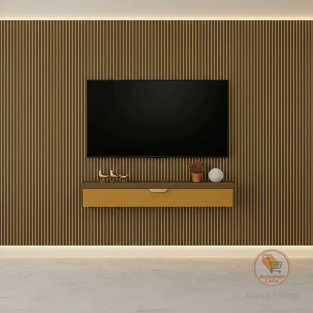 100 Placas Painel Ripado Revestimento Madeira Ripada Parede Castanho