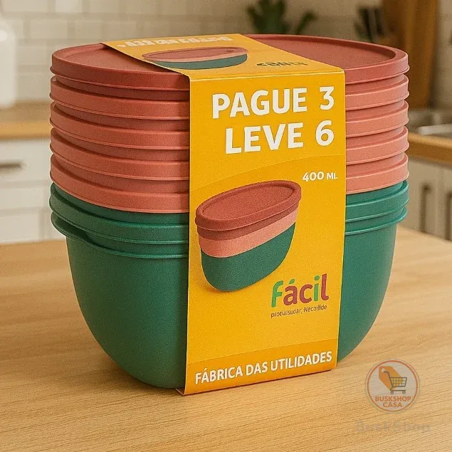 Kit 6 Potes Herméticos Plásticos | Pague 3 Leve 6 | Alta Qualidade para Organização de Cozinha